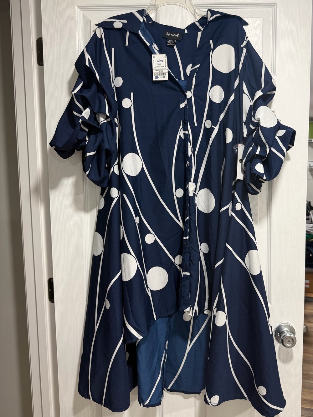 Navy and White Polka-Stripe High-Low Dress